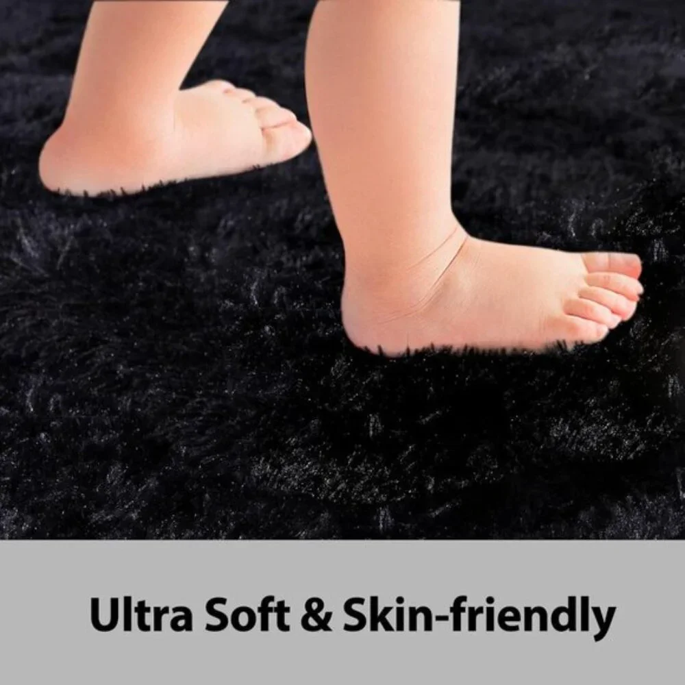 New 4x6 Black Fluffy Rug, Thick Shag Non-Slip Carpet for Home & Room Decor